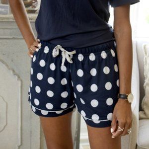 Navy dot comfy pajama shorts w elastic waist tie